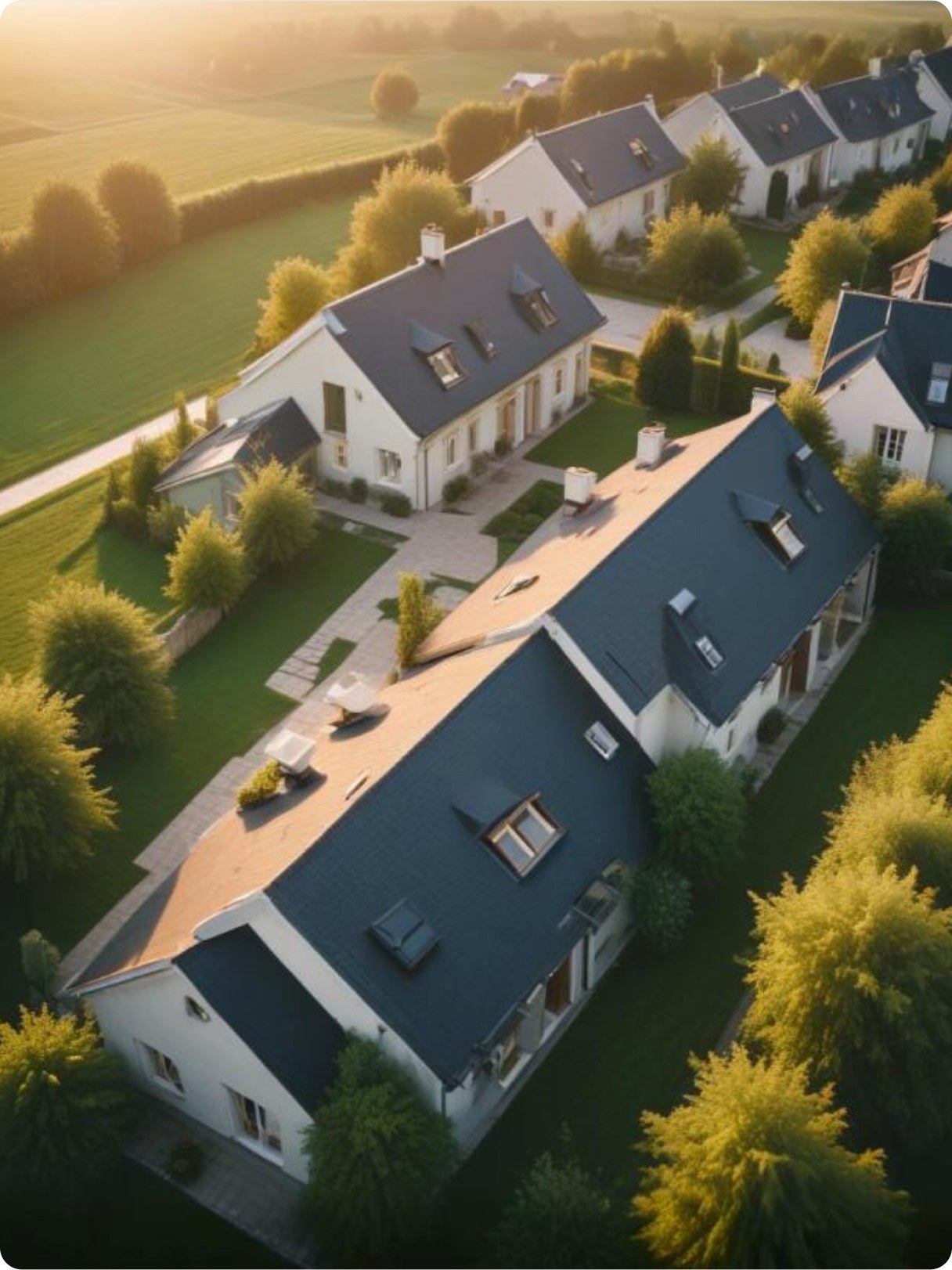Vue aerienne de maisons renovees