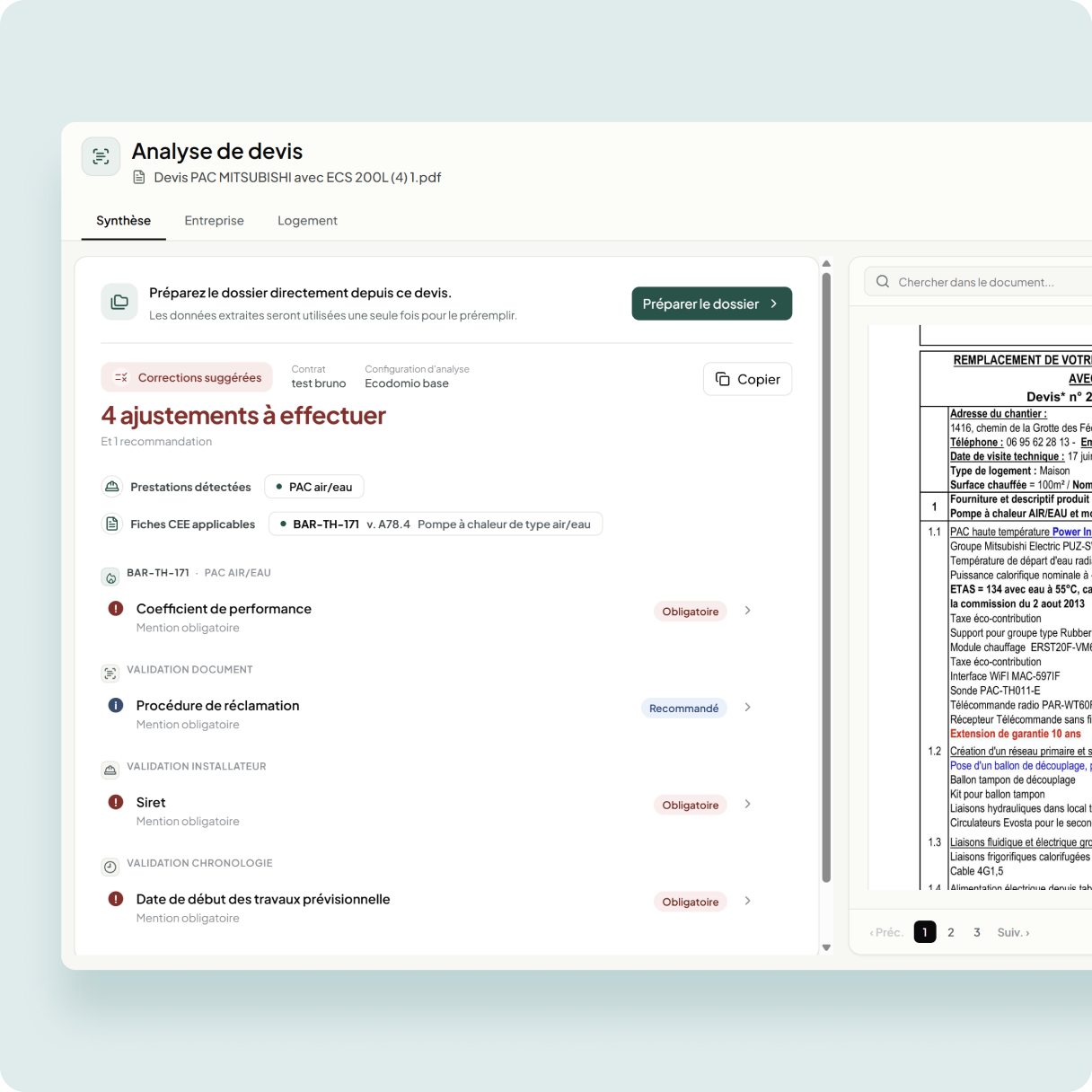 Interface Ecodomio : preparation des dossiers pour un installateur RGE